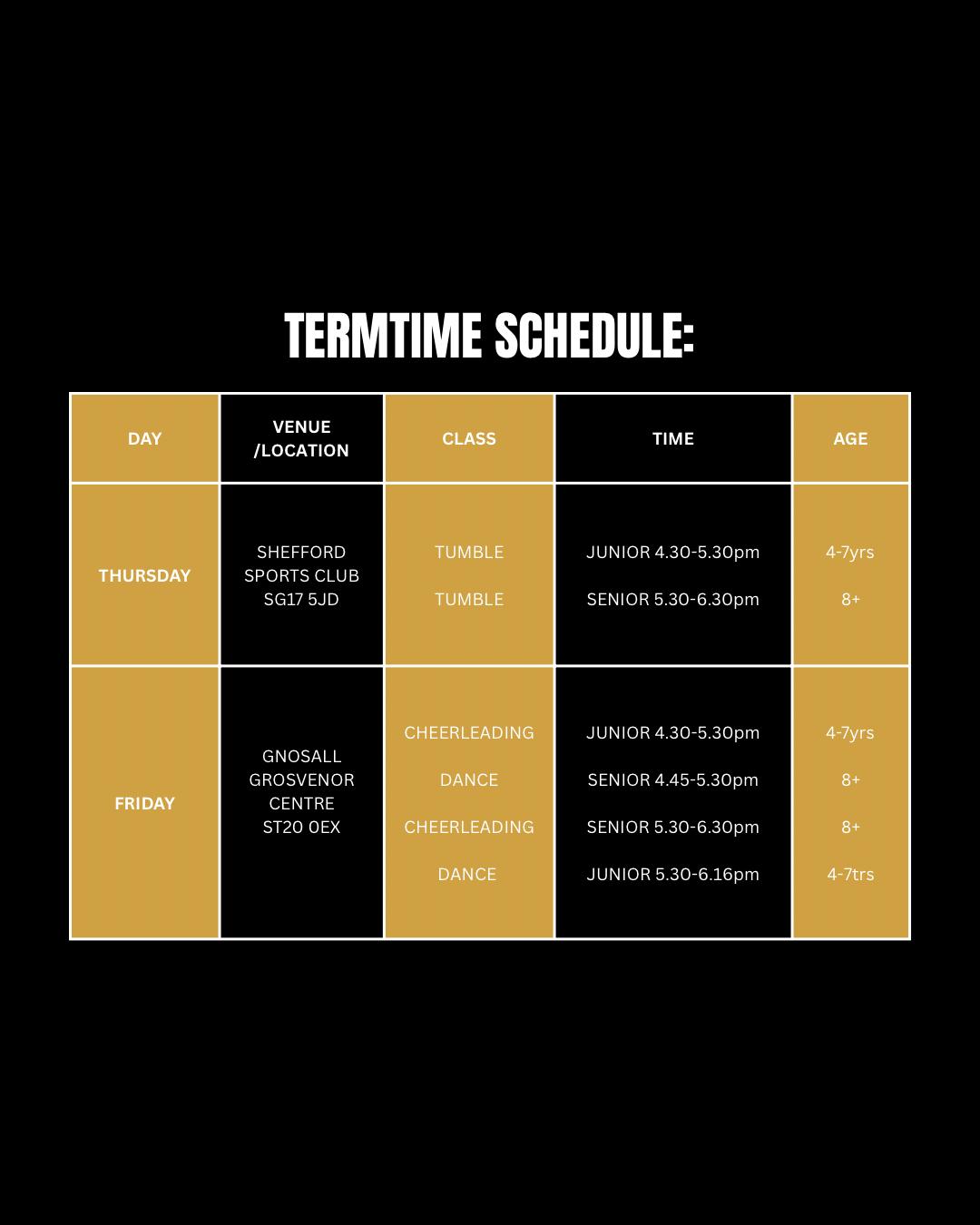 Xtreme Studios termtime schedule